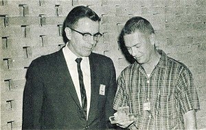 Mort Jones (shown right, above with Dr. Petritz, head of SRDL) set up the world's first transistor production line- for S-C in 1954 - and holds one of the first transistors ever produced.